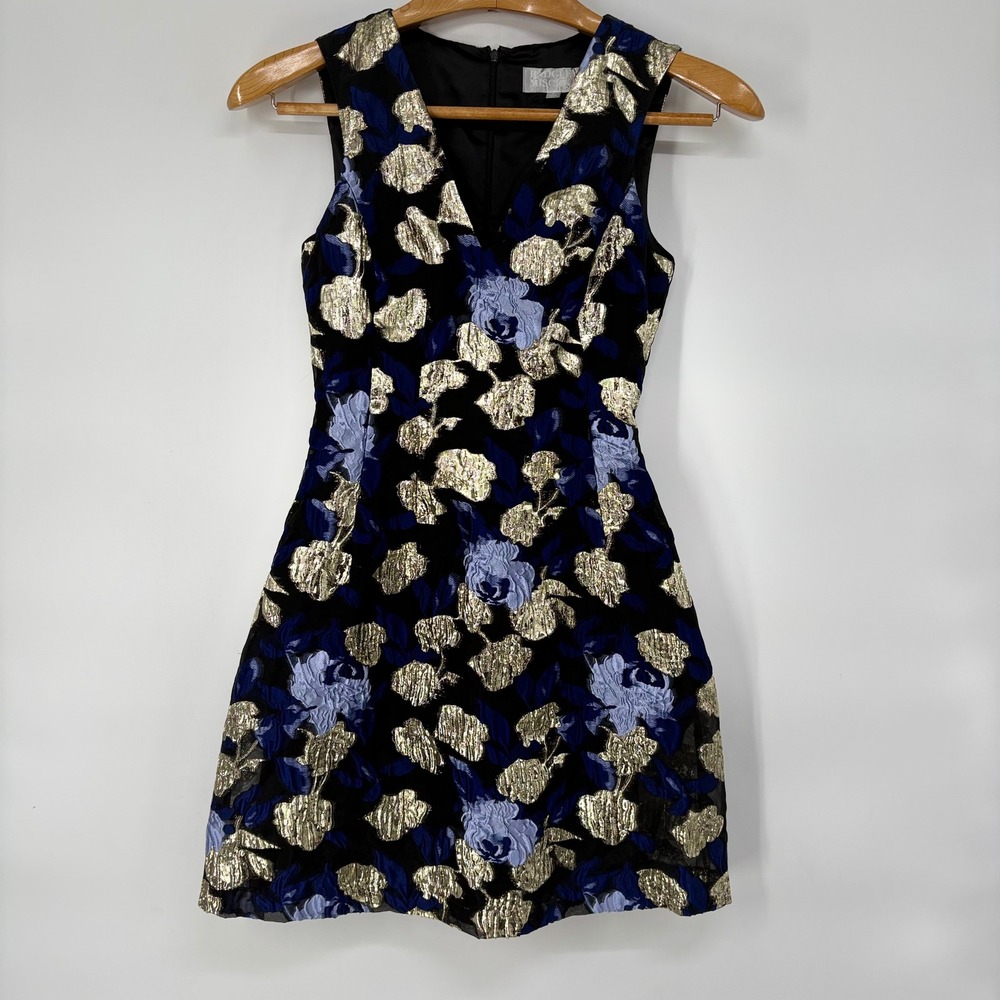 Badgley Mischka Platinum Floral Brocade Gold Mini Dress 2 Dark Fairy Designer
